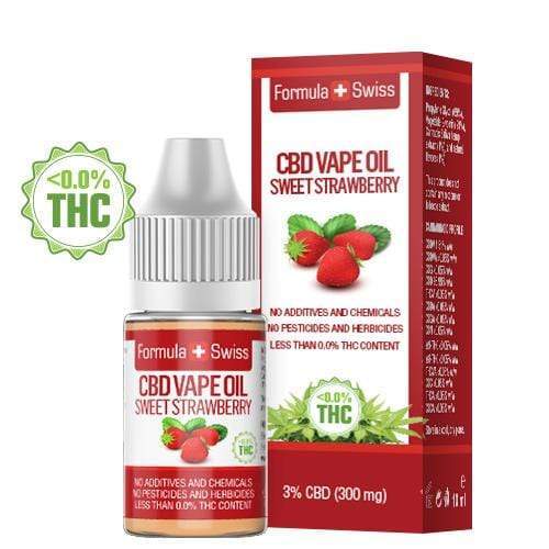 Formula Swiss CBD garinimo aliejus „Sweet Strawberry“, 3 % CBD (300 mg), 10 ml buteliukas ir dėžutė