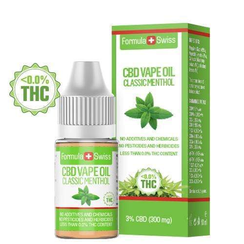 Formula Swiss CBD garinimo aliejus „Classic Menthol“, 3 % CBD (300 mg), 10 ml buteliukas ir dėžutė