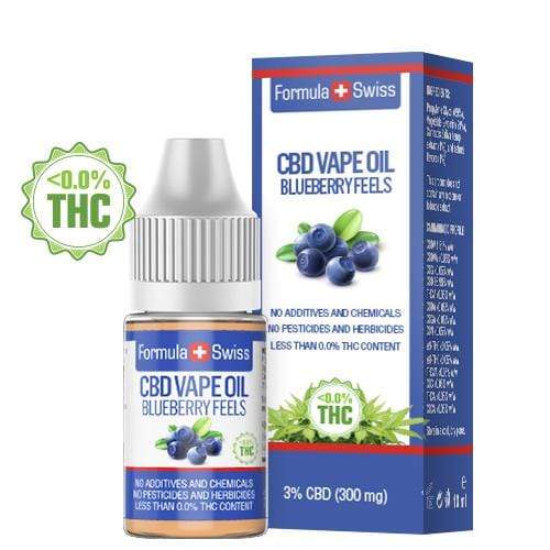Formula Swiss CBD garinimo aliejus „Blueberry Feels“, 3 % CBD (300 mg), 10 ml buteliukas ir dėžutė